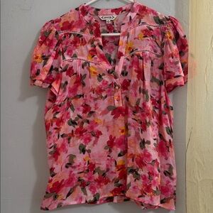 Anthropologie Pink and Green Floral Blouse